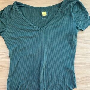 Daily Practice by Anthropologie Green Ribbed Fitted T-Shirt